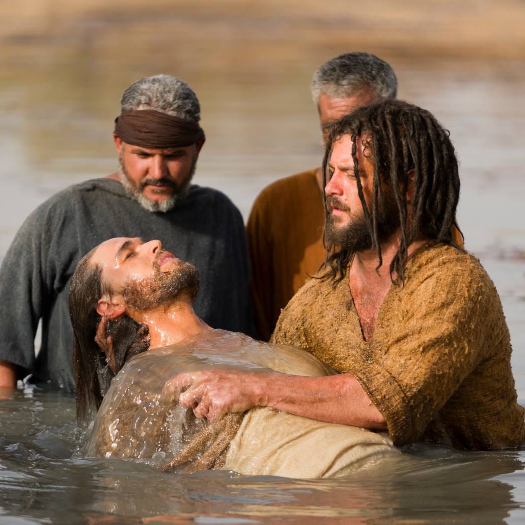 A depiction of Jesus being baptised by John