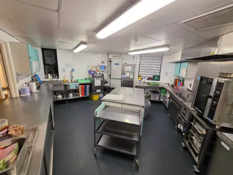 A wide view of the kitchen