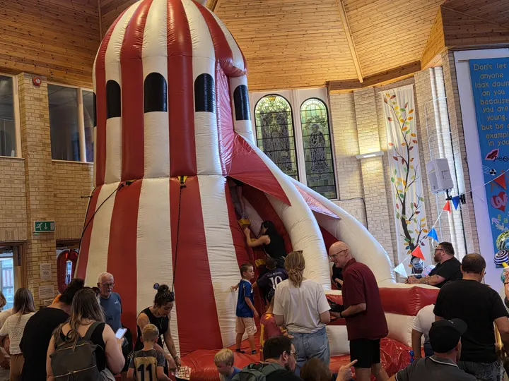 Families gathered around the indoor helter-skelter at the Vintage Fayre.